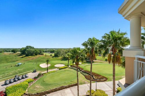 Golf course views from condo balcony