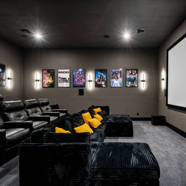 Movie theater room in luxury davenport vacation home perfect for large group travel