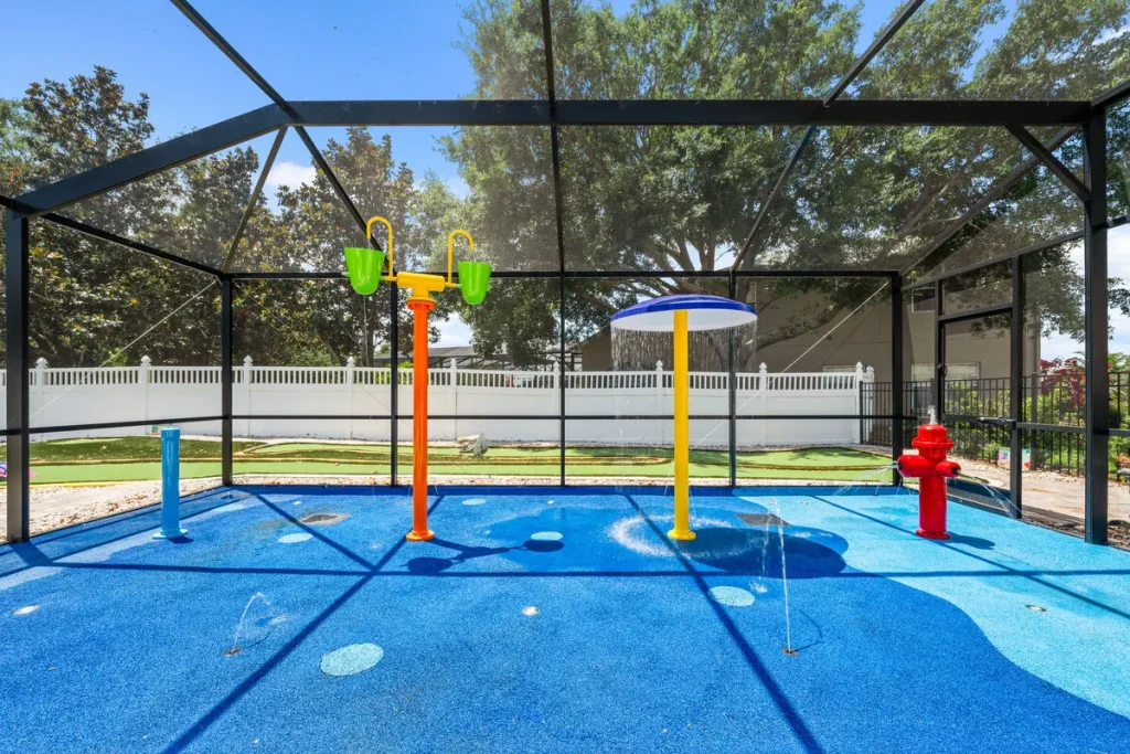 Kids splash pad zone in orlando private pool vacation home